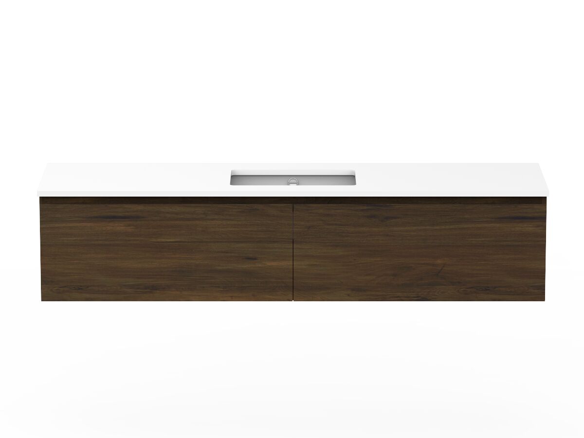 reece Posh Domaine All Drawer 1800mm Wall Hung Vanity Centre Basin 20mm Cherry Pie Top