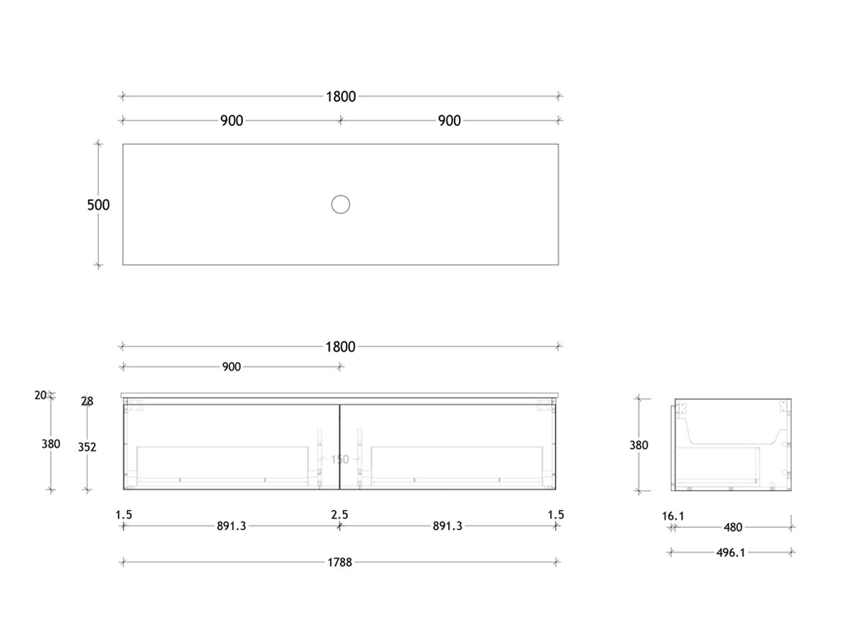 Reece Posh Domaine All Drawer 1800mm Wall Hung Vanity Centre Basin 20mm Cherry Pie Top