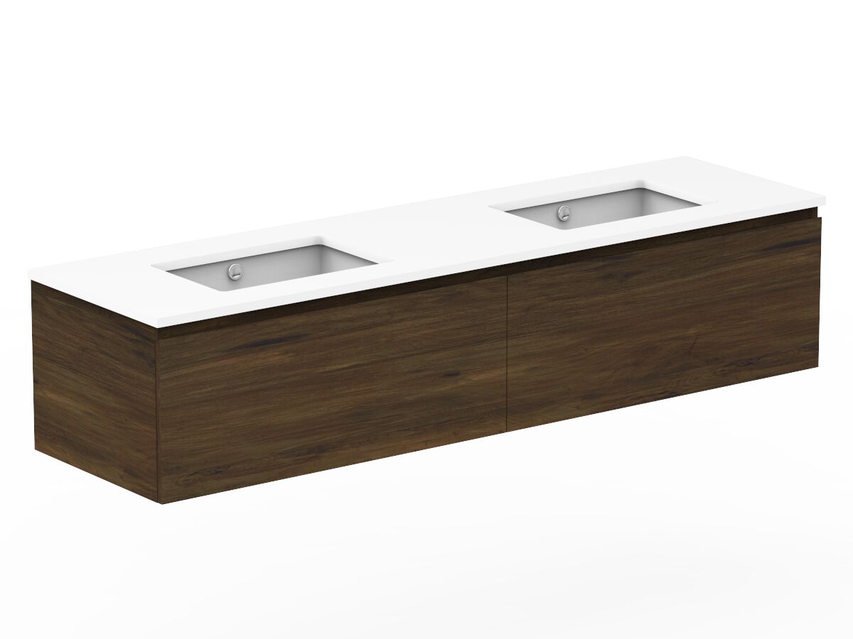 Reece Posh Domaine All Drawer 1800mm Wall Hung Vanity Double Basin 20mm Cherry Pie Top