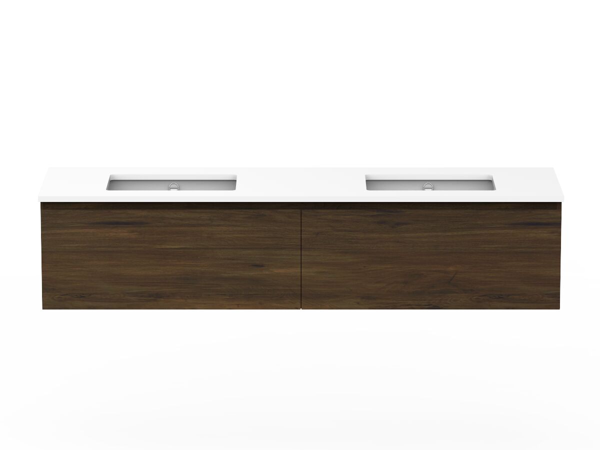 reece Posh Domaine All Drawer 1800mm Wall Hung Vanity Double Basin 20mm Cherry Pie Top