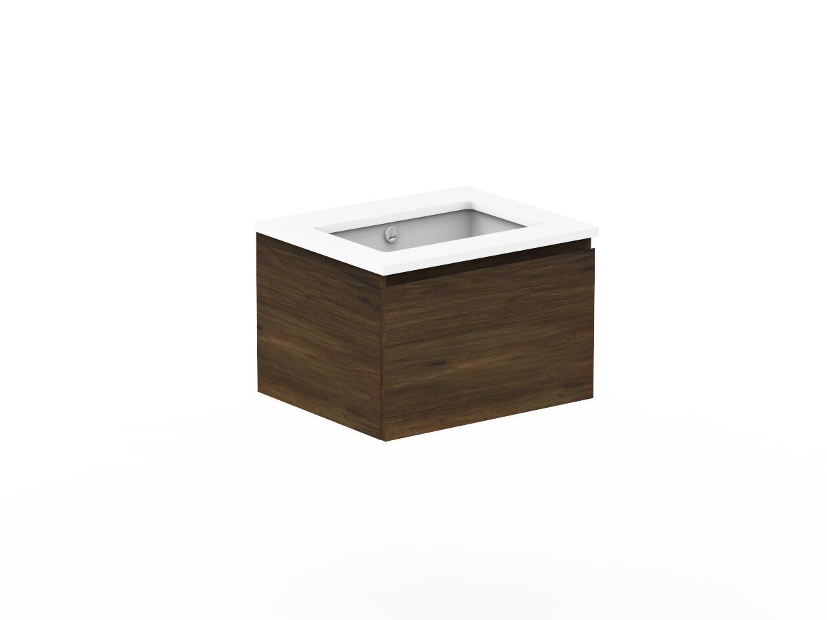 Reece Posh Domaine All Drawer 600mm Wall Hung Vanity Centre Basin 20mm Cherry Pie Top