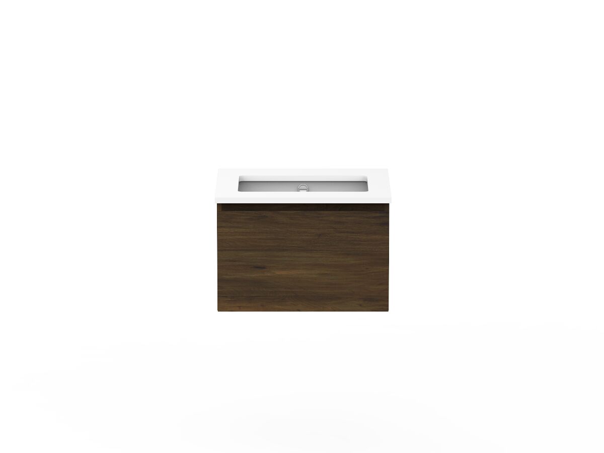 reece Posh Domaine All Drawer 600mm Wall Hung Vanity Centre Basin 20mm Cherry Pie Top