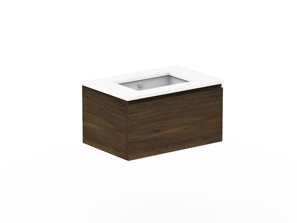 Reece Posh Domaine All Drawer 750mm Wall Hung Vanity Centre Basin 20mm Cherry Pie Top