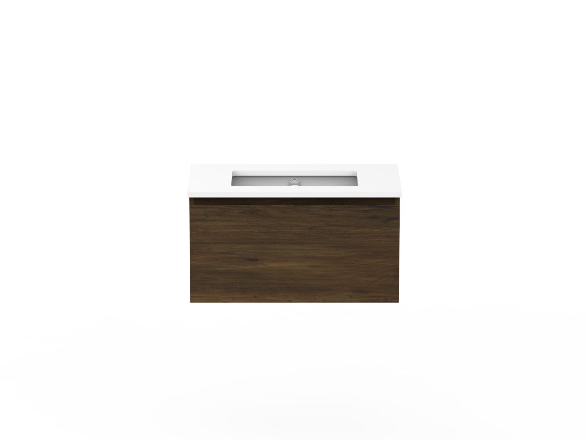reece Posh Domaine All Drawer 750mm Wall Hung Vanity Centre Basin 20mm Cherry Pie Top