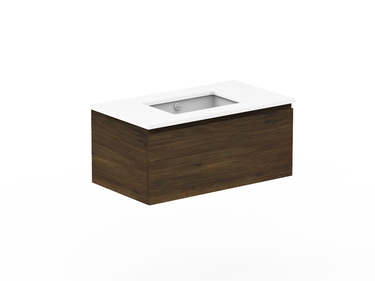 Reece Posh Domaine All Drawer 900mm Wall Hung Vanity Centre Basin 20mm Cherry Pie Top