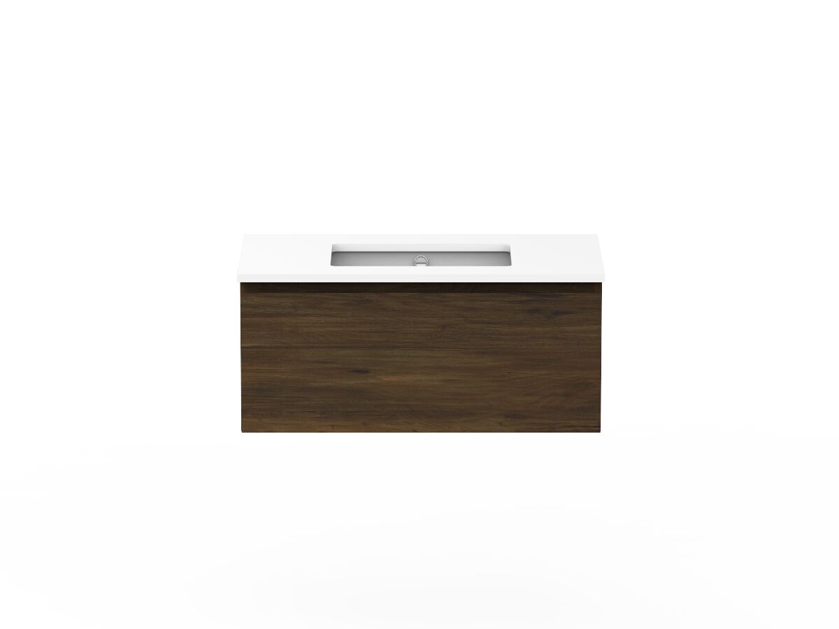 reece Posh Domaine All Drawer 900mm Wall Hung Vanity Centre Basin 20mm Cherry Pie Top