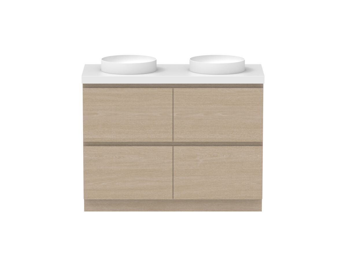 reece Posh Domaine All Drawer Twin 1200mm Floor Mounted Vanity Double Basin 50mm Cherry Pie Top