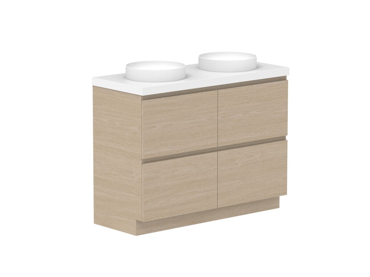 Reece Posh Domaine All Drawer Twin 1200mm Floor Mounted Vanity Double Basin 50mm Durasein Top