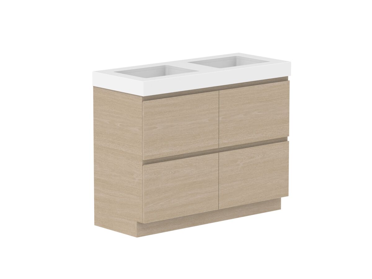 Reece Posh Domaine All Drawer Twin 1200mm Floor Mounted Vanity Double Basin 90mm Cherry Pie Top