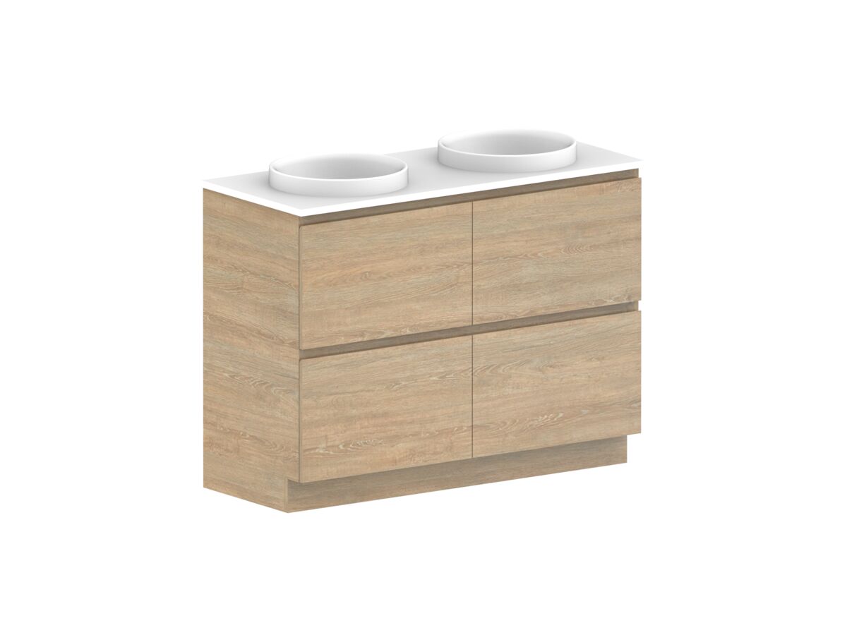 Reece Posh Domaine All Drawer Twin 1200mm Floor Mounted Vanity Double Basin 20mm Cherry Pie Top