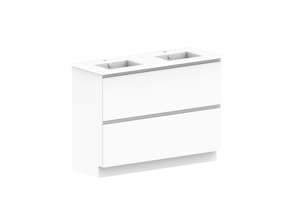 Reece Posh Domaine All Drawer Twin 1200mm Floor Mounted Vanity Double Basin Ceramic Top