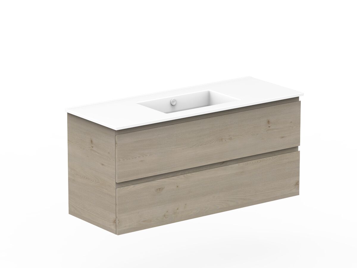 Reece Posh Domaine All Drawer Twin 1200mm Wall Hung Vanity Centre Basin Ceramic Top