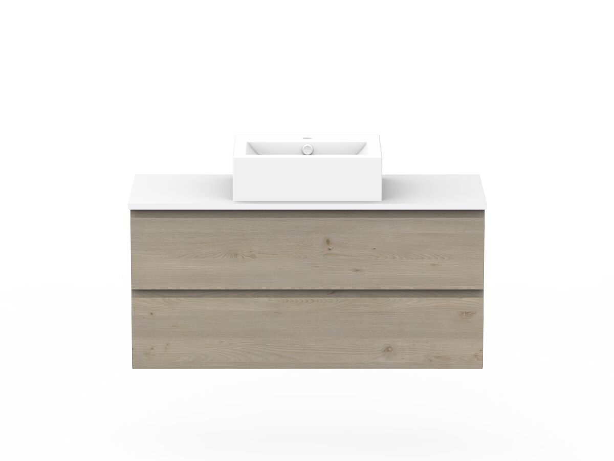 reece Posh Domaine All Drawer Twin 1200mm Wall Hung Vanity Centre Basin 20mm Cherry Pie Top