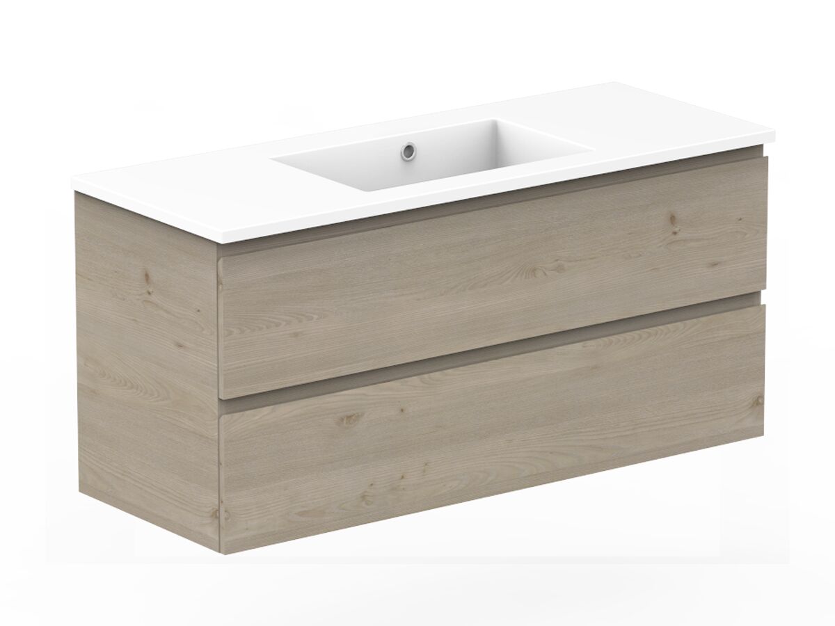 Reece Posh Domaine All Drawer Twin 1200mm Wall Hung Vanity Centre Basin Cast Marble Top