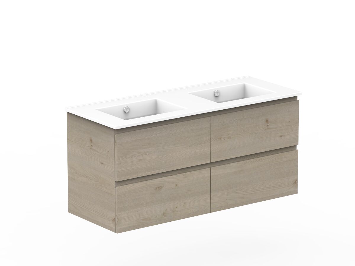 Reece Posh Domaine All Drawer Twin 1200mm Wall Hung Vanity Double Basin Ceramic Top