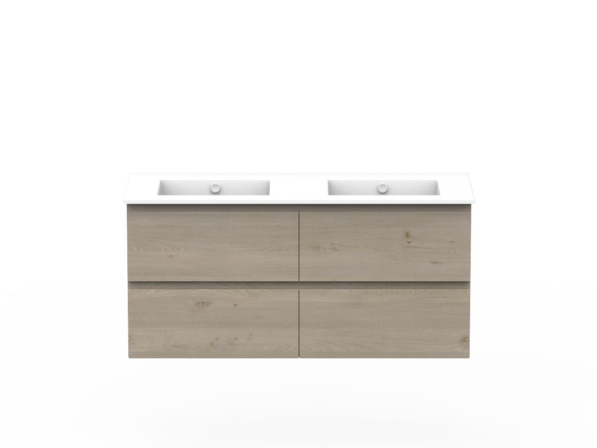reece Posh Domaine All Drawer Twin 1200mm Wall Hung Vanity Double Basin Ceramic Top