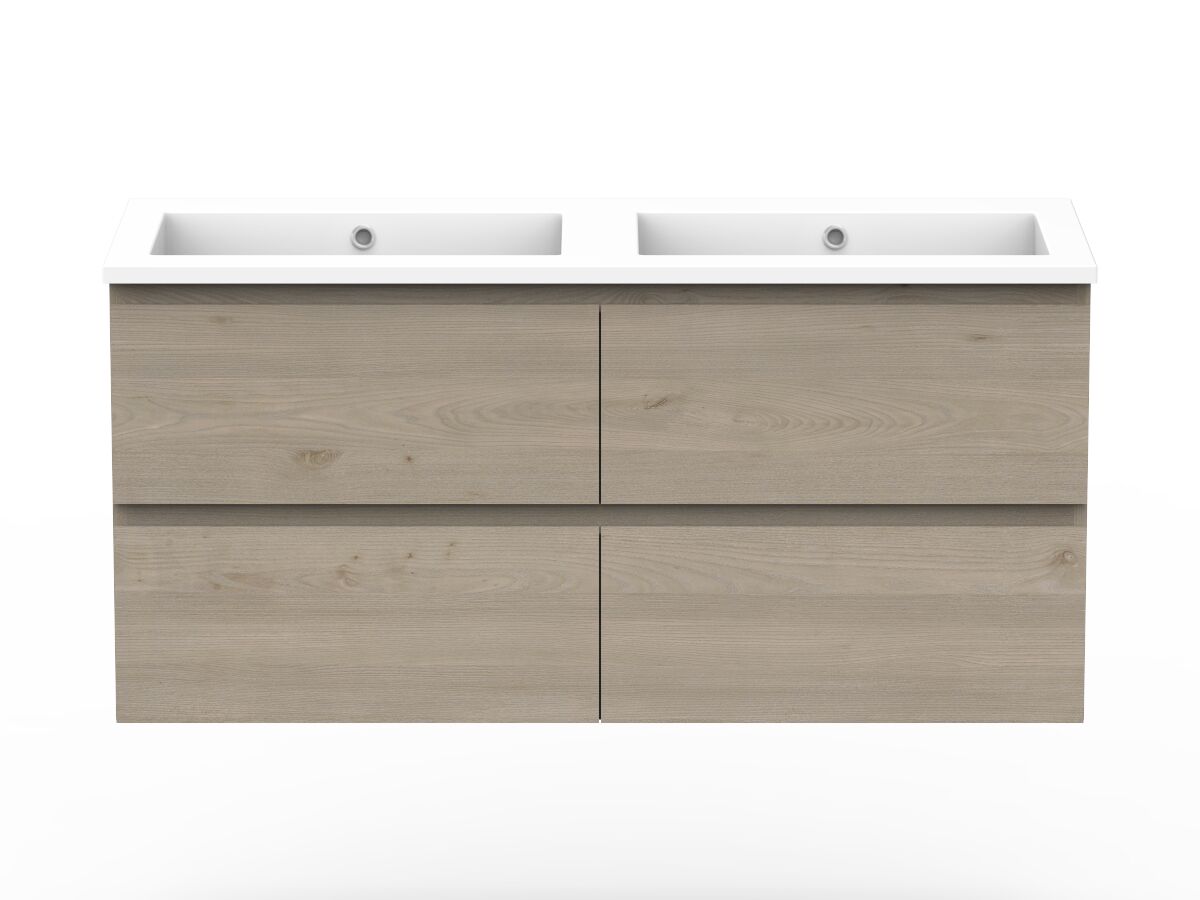 reece Posh Domaine All Drawer Twin 1200mm Wall Hung Vanity Double Basin Cast Marble Top