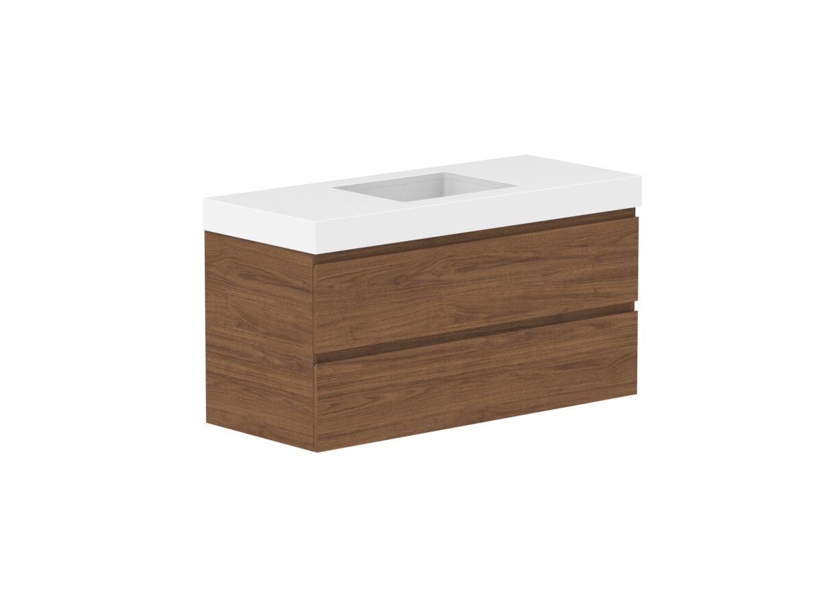 Reece Posh Domaine All Drawer Twin 1200mm Wall Hung Vanity Centre Basin 90mm Cherry Pie Top