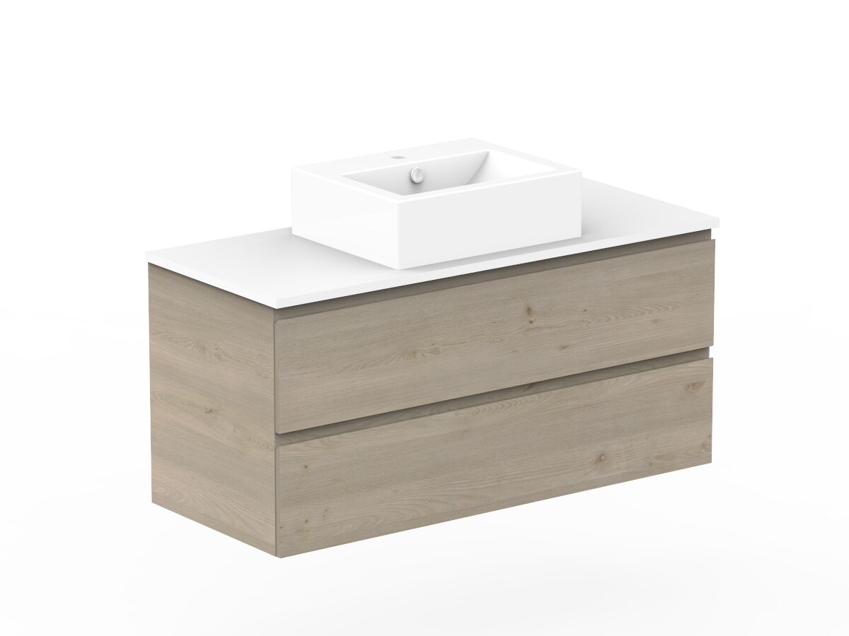 Reece Posh Domaine All Drawer Twin 1200mm Wall Hung Vanity Centre Basin 20mm Cherry Pie Top