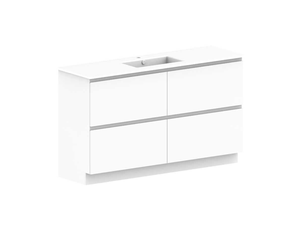Reece Posh Domaine All Drawer Twin 1500mm Floor Mounted Vanity Centre Basin Ceramic Top