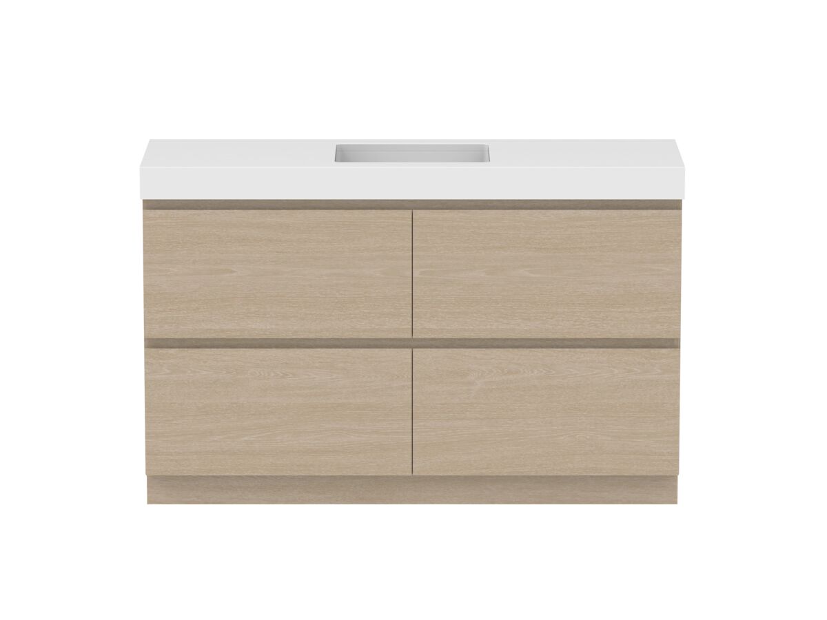 reece Posh Domaine All Drawer Twin 1500mm Floor Mounted Vanity Centre Basin 90mm Durasein Top