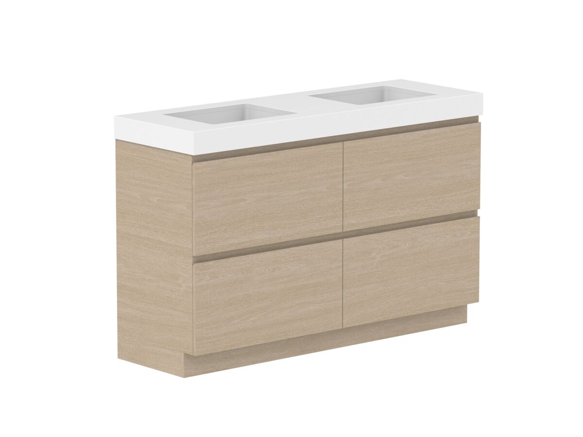 Reece Posh Domaine All Drawer Twin 1500mm Floor Mounted Vanity Double Basin 90mm Durasein Top