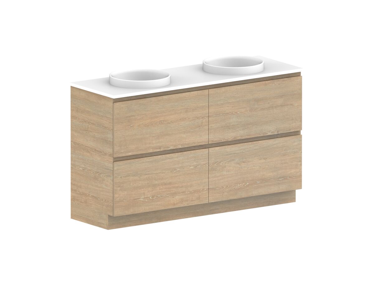 Reece Posh Domaine All Drawer Twin 1500mm Floor Mounted Vanity Double Basin 20mm Cherry Pie Top