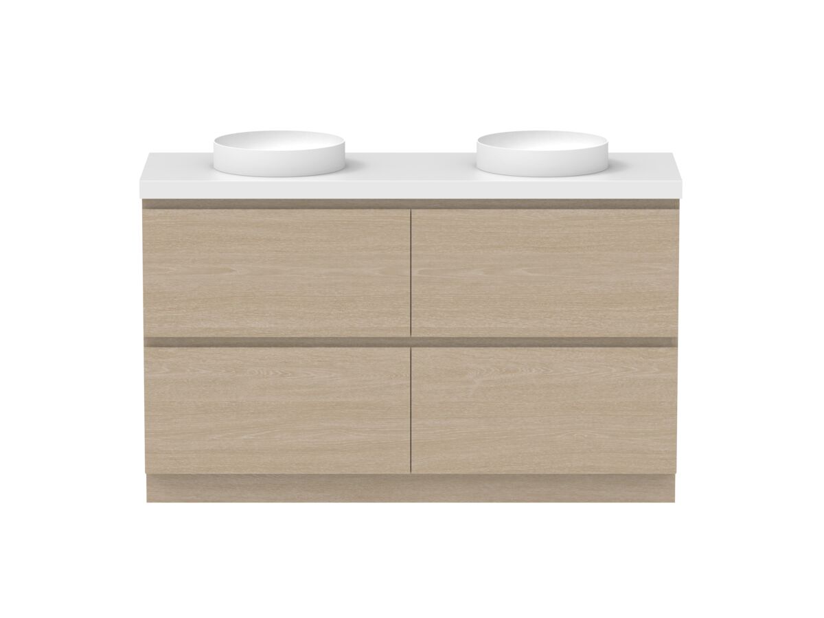 reece Posh Domaine All Drawer Twin 1500mm Floor Mounted Vanity Double Basin 50mm Cherry Pie Top
