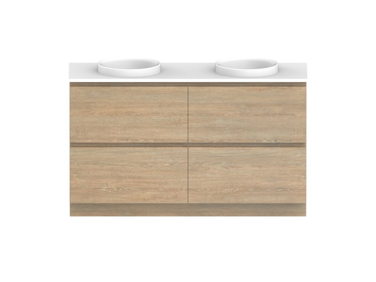 reece Posh Domaine All Drawer Twin 1500mm Floor Mounted Vanity Double Basin 20mm Cherry Pie Top