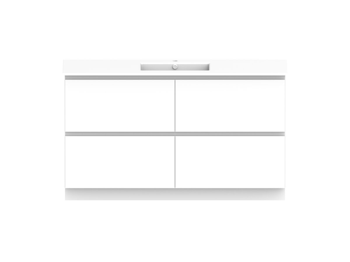 reece Posh Domaine All Drawer Twin 1500mm Floor Mounted Vanity Centre Basin Ceramic Top