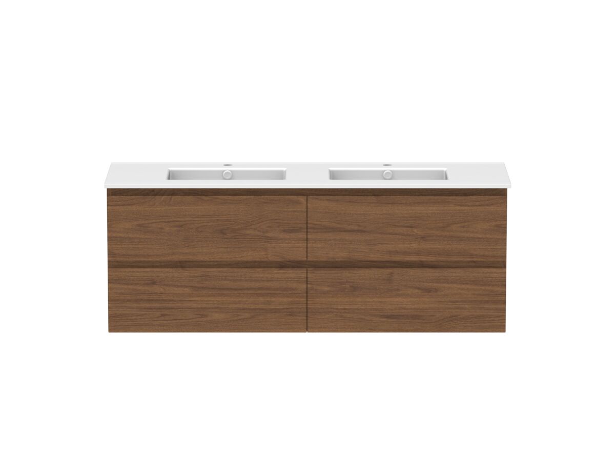 reece Posh Domaine All Drawer Twin 1500mm Wall Hung Vanity Double Basin Matte White Ceramic Top