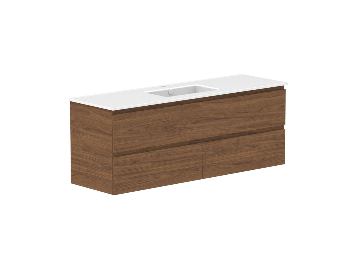 Reece Posh Domaine All Drawer Twin 1500mm Wall Hung Vanity Centre Basin Matte White Ceramic Top