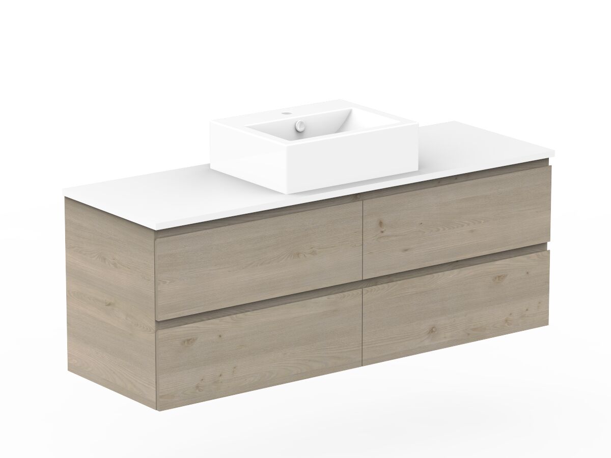 Reece Posh Domaine All Drawer Twin 1500mm Wall Hung Vanity Centre Basin 20mm Cherry Pie Top