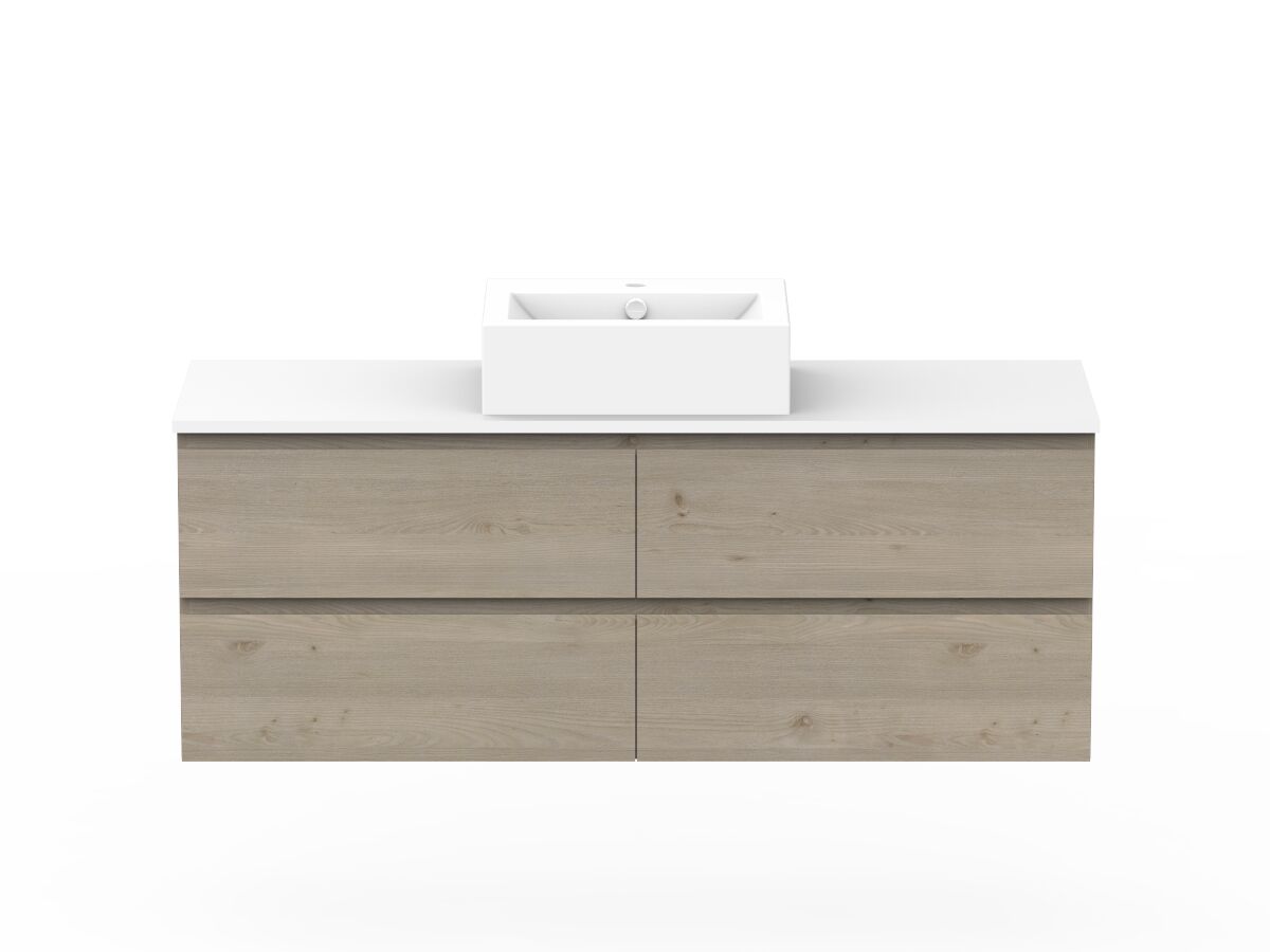 reece Posh Domaine All Drawer Twin 1500mm Wall Hung Vanity Centre Basin 20mm Cherry Pie Top