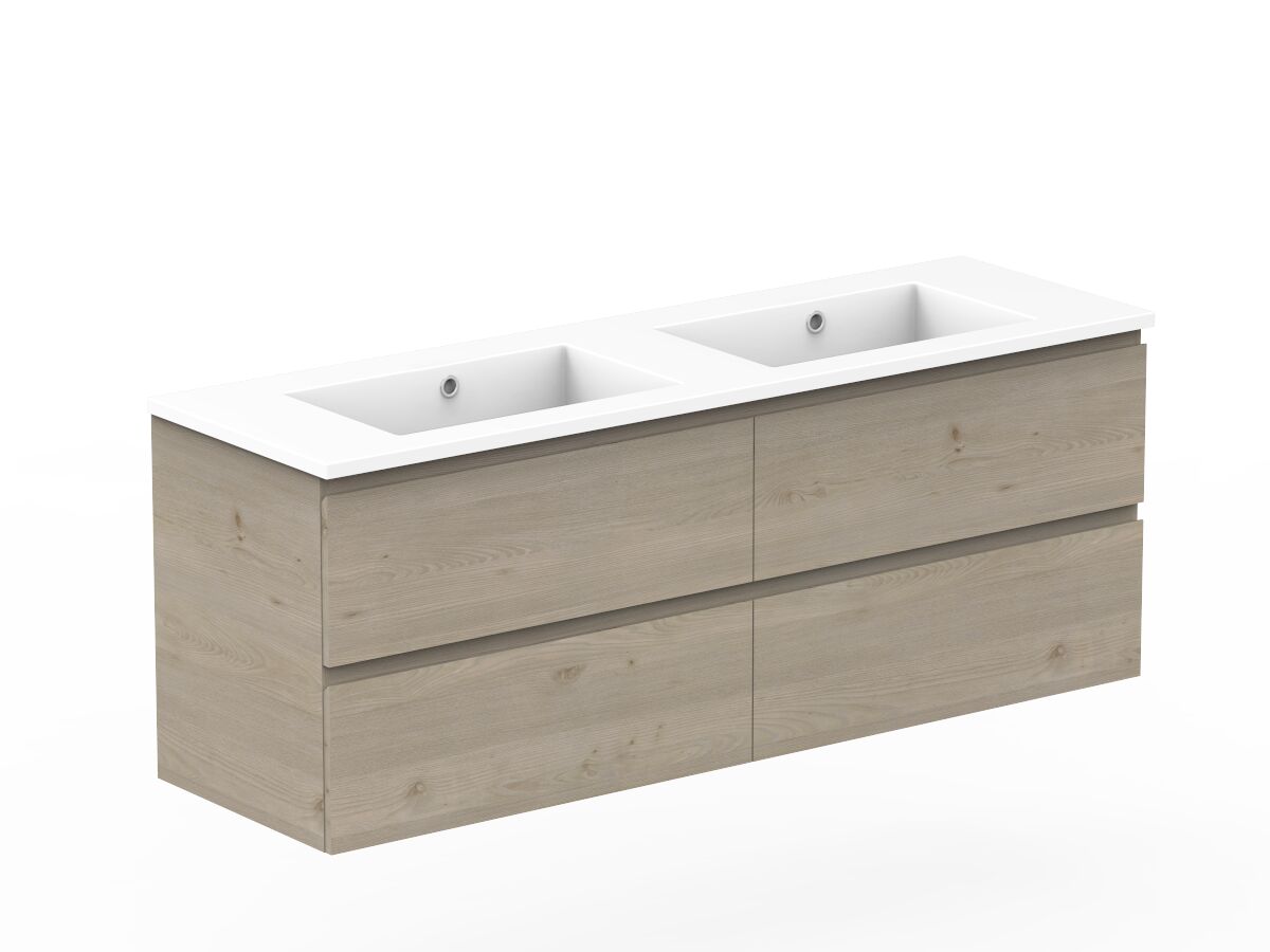 Reece Posh Domaine All Drawer Twin 1500mm Wall Hung Vanity Double Basin Cast Marble Top