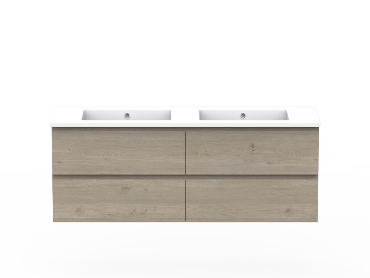 reece Posh Domaine All Drawer Twin 1500mm Wall Hung Vanity Double Basin Cast Marble Top