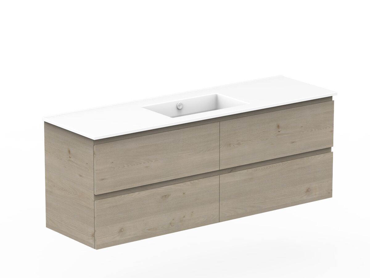Reece Posh Domaine All Drawer Twin 1500mm Wall Hung Vanity Centre Basin Ceramic Top