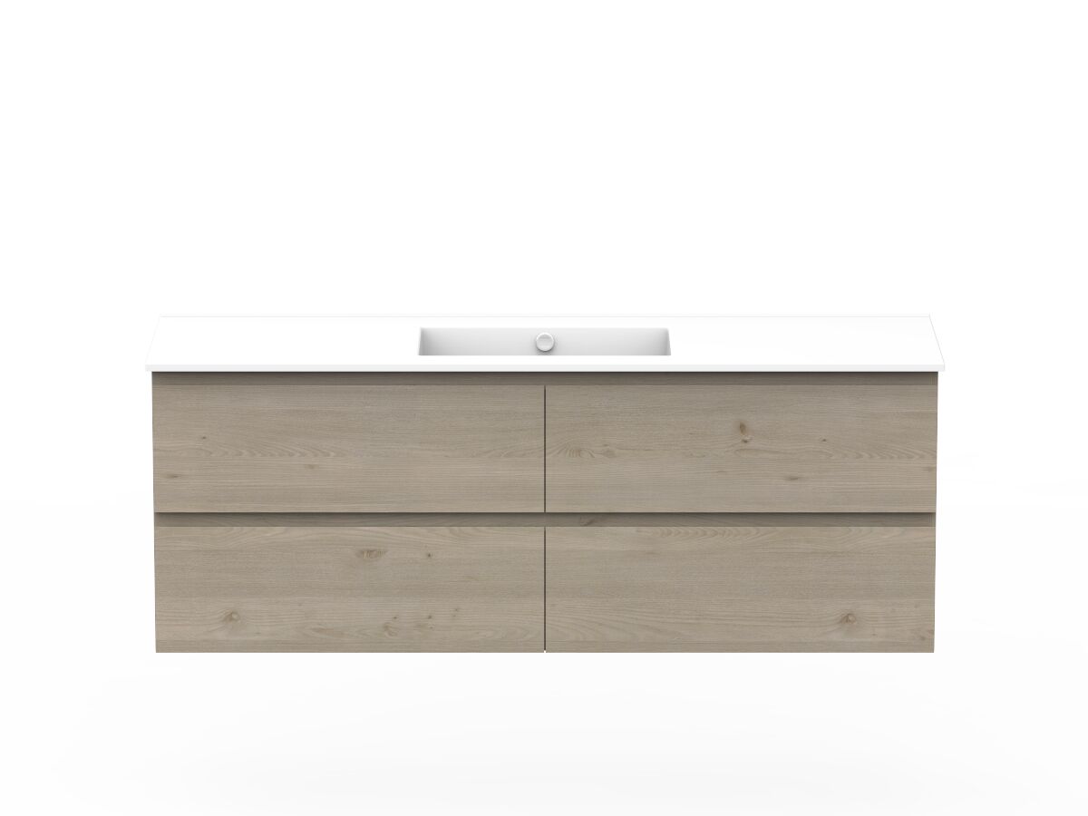 reece Posh Domaine All Drawer Twin 1500mm Wall Hung Vanity Centre Basin Ceramic Top