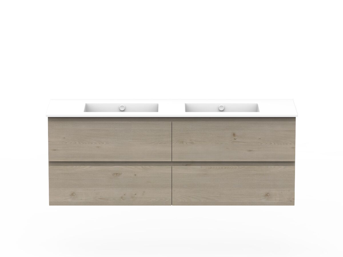 reece Posh Domaine All Drawer Twin 1500mm Wall Hung Vanity Double Basin Ceramic Top