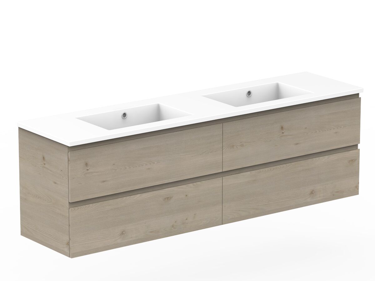 Reece Posh Domaine All-Drawer Twin 1800mm Double Bowl Wall Hung Vanity Cast Marble Top