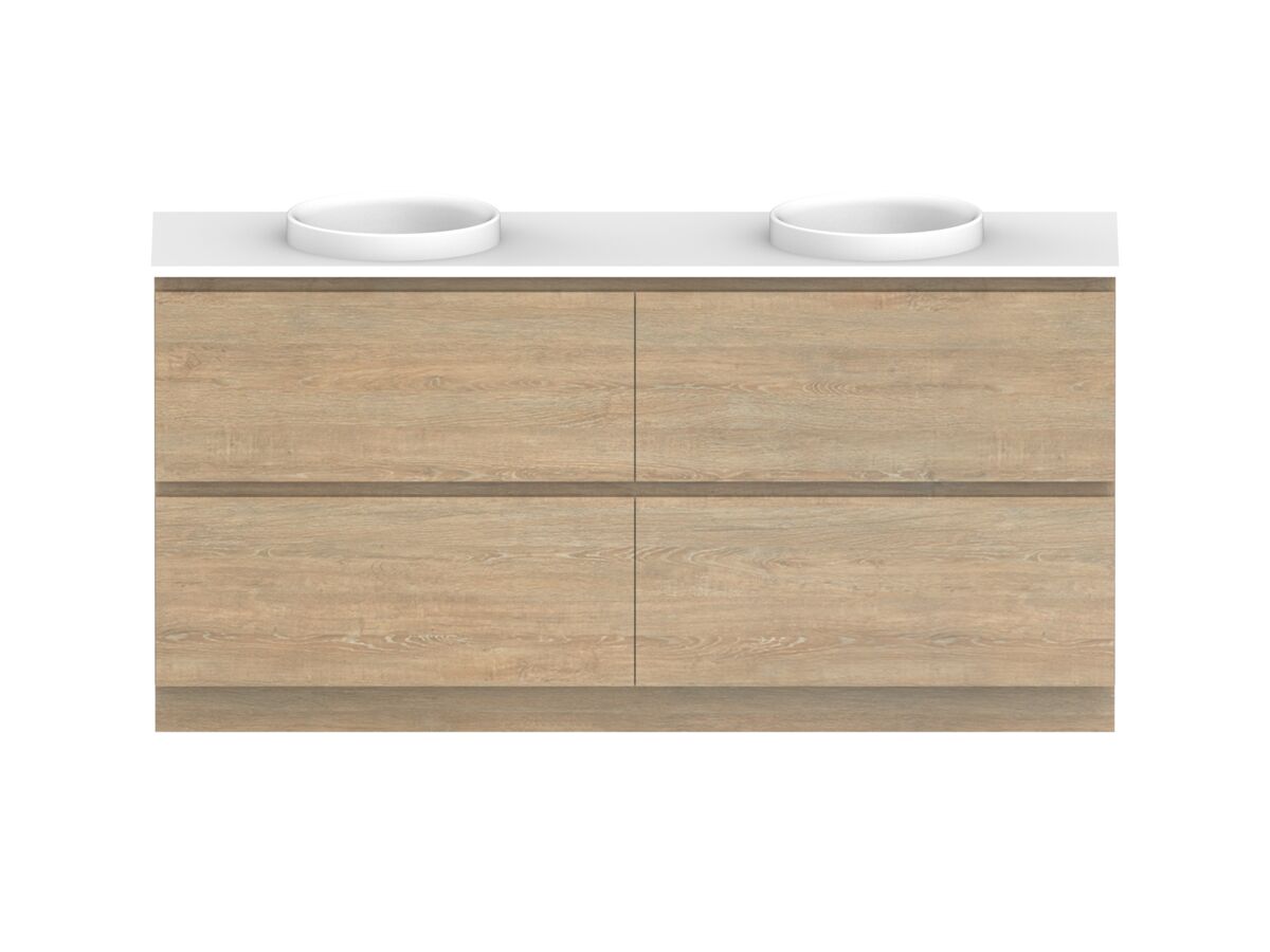 reece Posh Domaine All Drawer Twin 1800mm Floor Mounted Vanity Double Basin 20mm Cherry Pie Top