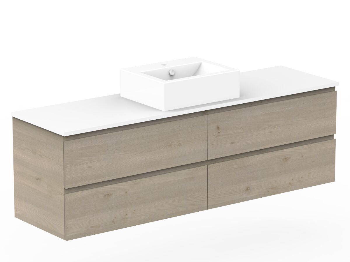 Reece Posh Domaine All Drawer Twin 1800mm Wall Hung Vanity Centre Basin 20mm Cherry Pie Top