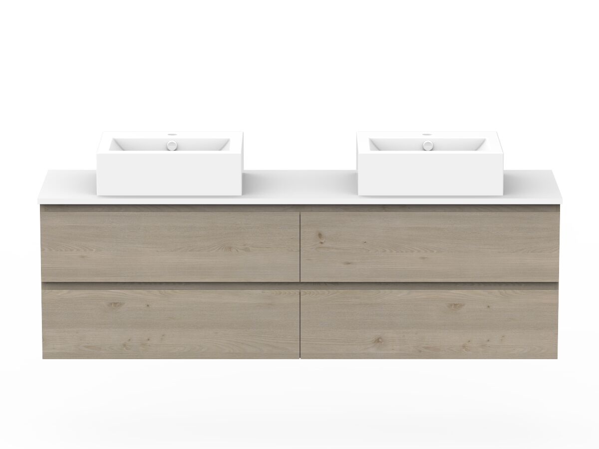 reece Posh Domaine All Drawer Twin 1800mm Wall Hung Vanity Double Basin 20mm Cherry Pie Top