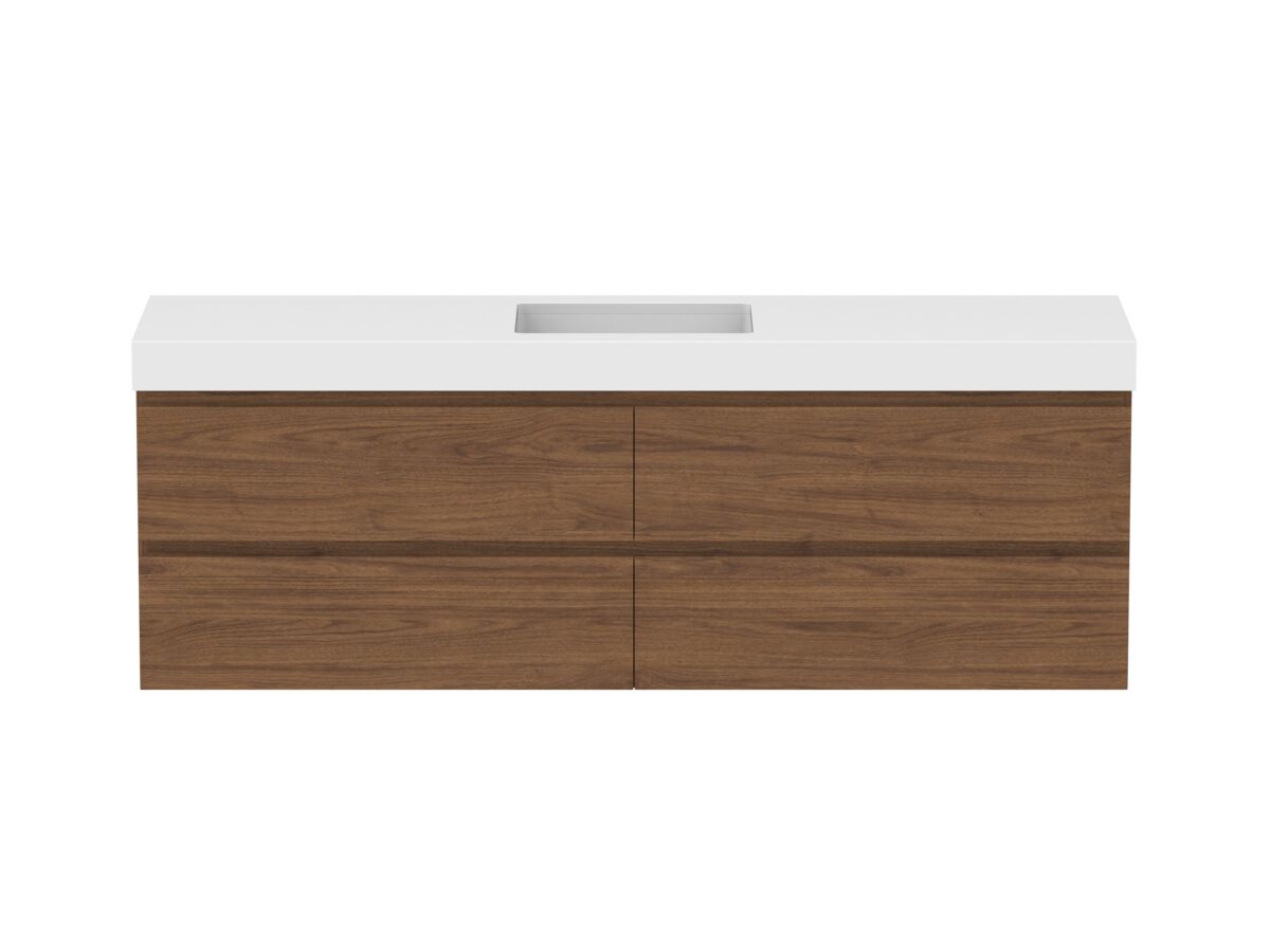 reece Posh Domaine All Drawer Twin 1800mm Wall Hung Vanity Centre Basin 90mm Cherry Pie Top