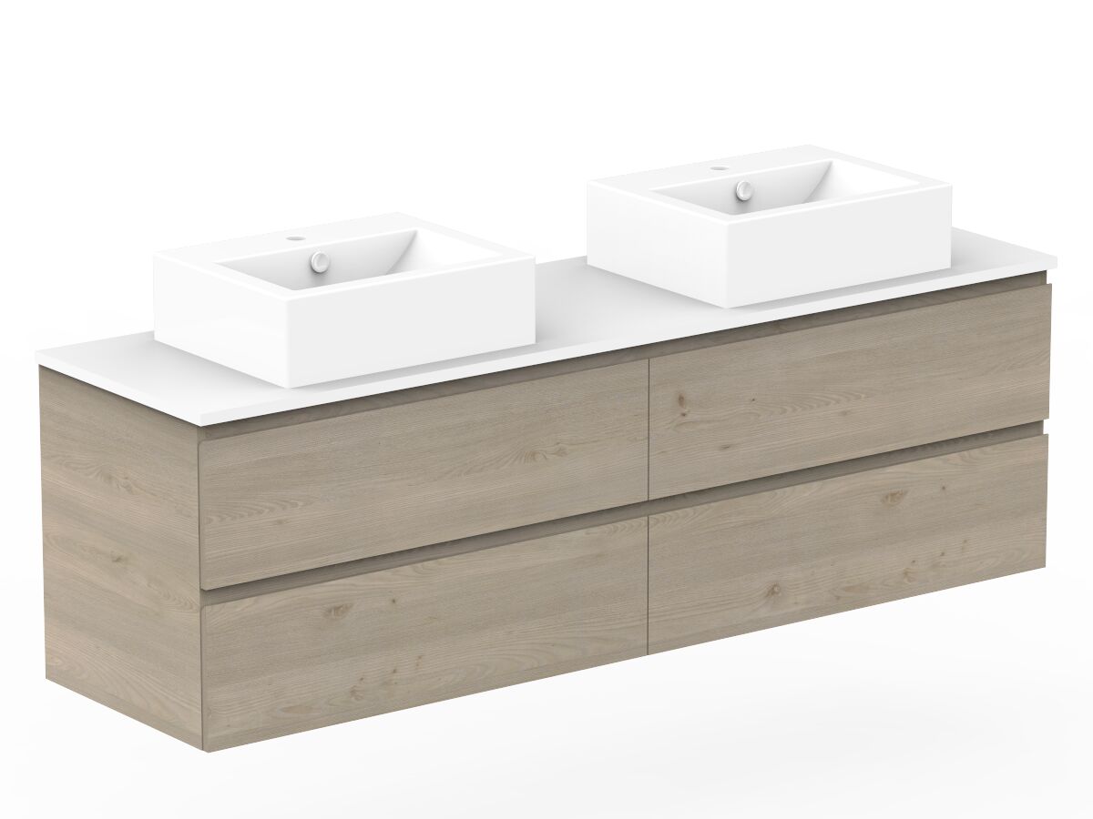 Reece Posh Domaine All Drawer Twin 1800mm Wall Hung Vanity Double Basin 20mm Cherry Pie Top