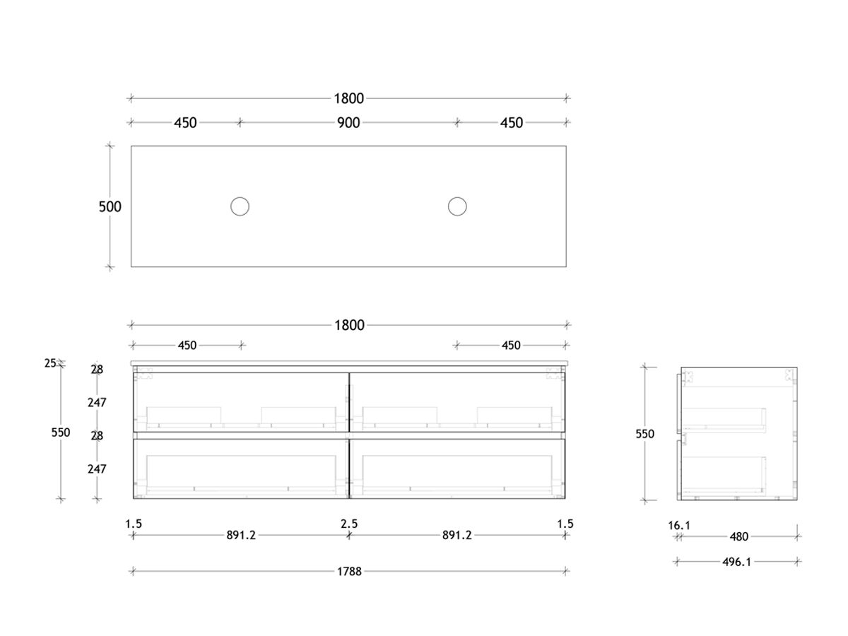 Reece Posh Domaine All Drawer Twin 1800mm Wall Hung Vanity Double Basin 20mm Cherry Pie Top