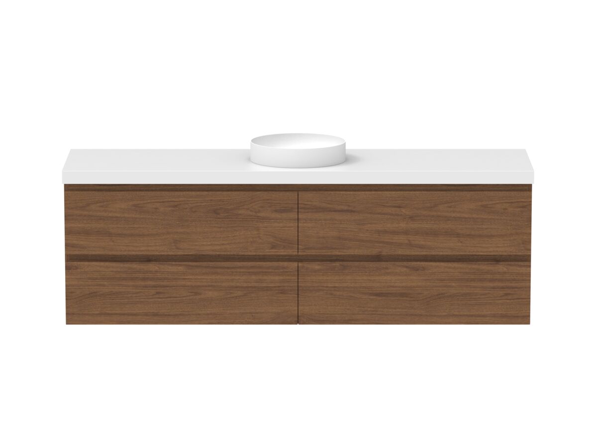 reece Posh Domaine All Drawer Twin 1800mm Wall Hung Vanity Centre Basin 50mm Cherry Pie Top