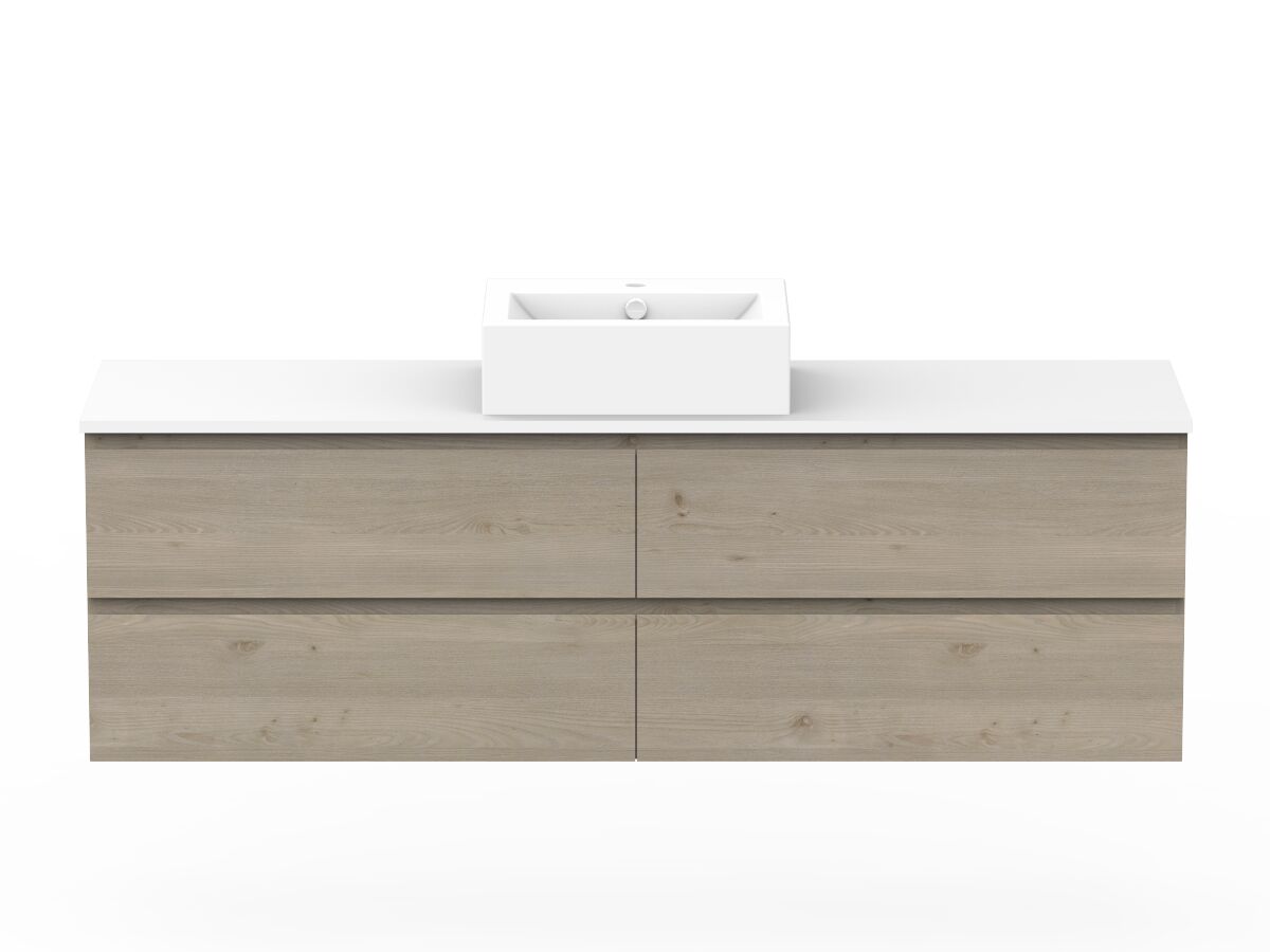 reece Posh Domaine All Drawer Twin 1800mm Wall Hung Vanity Centre Basin 20mm Cherry Pie Top