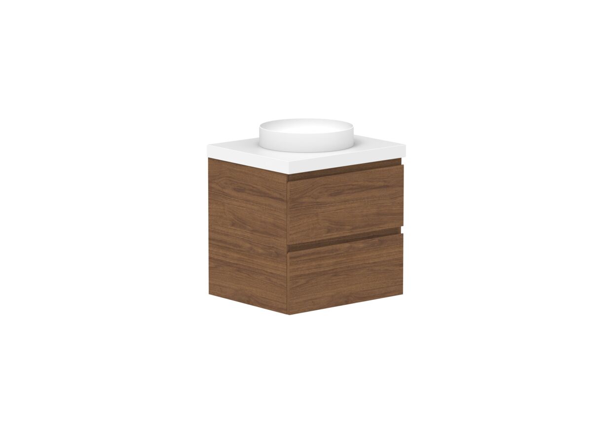 Reece Posh Domaine All Drawer Twin 600mm Wall Hung Vanity Centre Basin 50mm Durasein Top