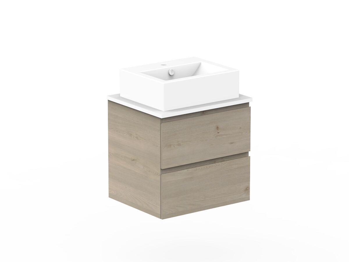 Reece Posh Domaine All Drawer Twin 600mm Wall Hung Vanity Centre Basin 20mm Cherry Pie Top